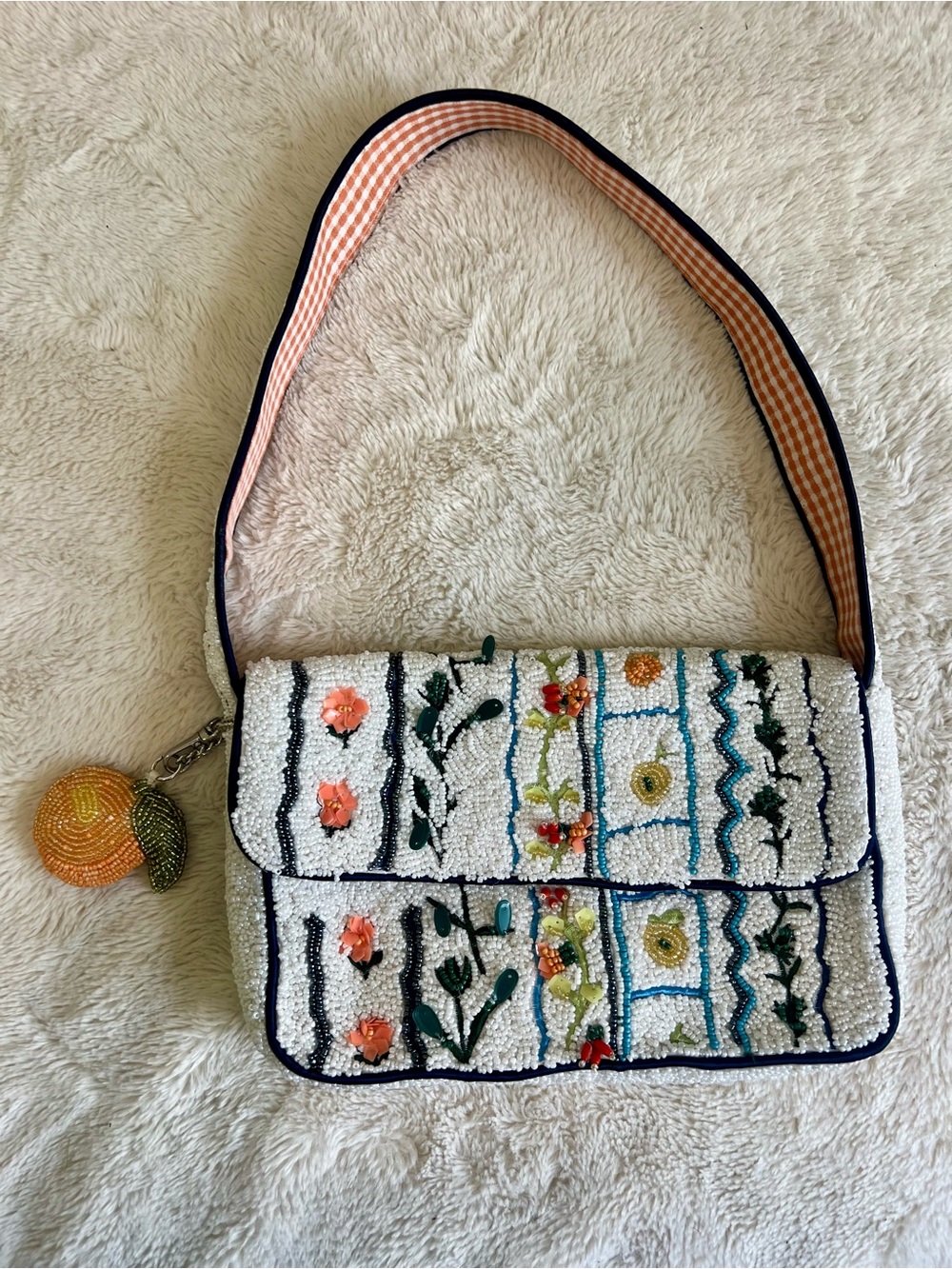 NWT Beaded Floral & Fruit Shoulder Bag with Adorable Charm!